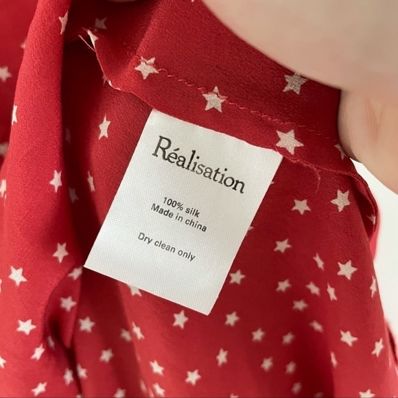 REALISATION PAR Red Alexandra Star Print Ruffle Long Sleeve Wrap Mini Dr… - Picture 12 of 14